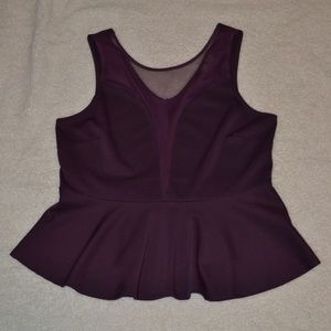 Purple sheer plunge peplum tank top